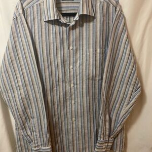 Men's Striped Button-Down Shirt in Blue and White